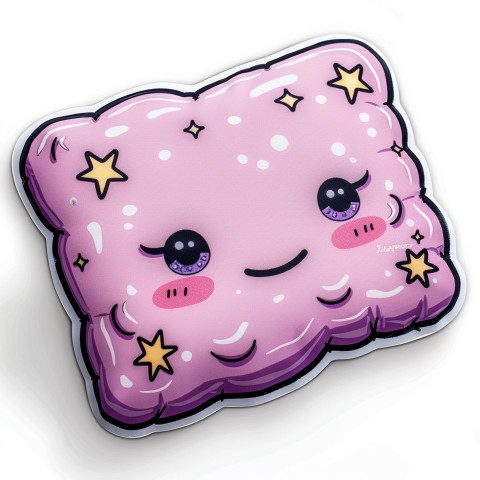 Cute Kawaii Stickers Cozy Pillow with Dreamy Eyes and Tiny Stars on White Background (70)