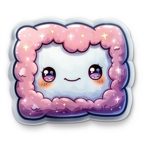 Cute Kawaii Stickers Cozy Pillow with Dreamy Eyes and Tiny Stars on White Background (64)