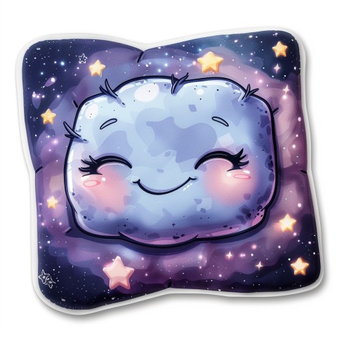 Cute Kawaii Stickers Cozy Pillow with Dreamy Eyes and Tiny Stars on White Background (67)