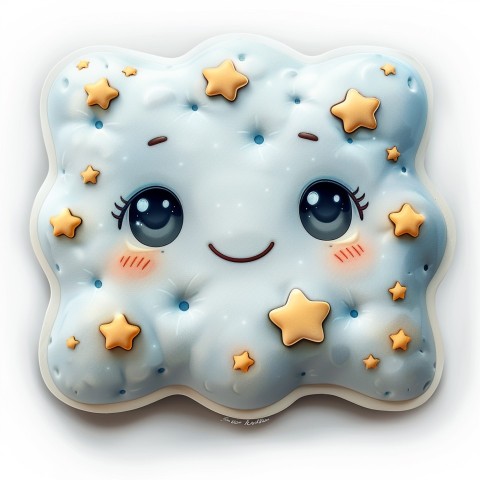 Cute Kawaii Stickers Cozy Pillow with Dreamy Eyes and Tiny Stars on White Background (72)