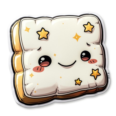 Cute Kawaii Stickers Cozy Pillow with Dreamy Eyes and Tiny Stars on White Background (90)