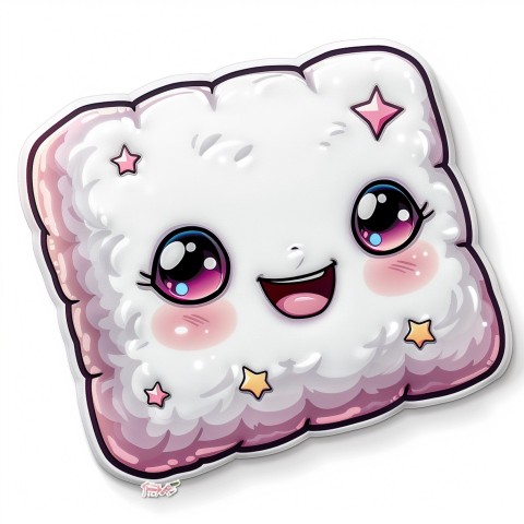 Cute Kawaii Stickers Cozy Pillow with Dreamy Eyes and Tiny Stars on White Background (82)