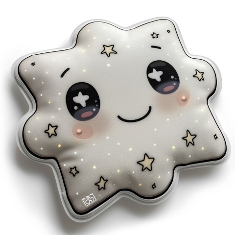 Cute Kawaii Stickers Cozy Pillow with Dreamy Eyes and Tiny Stars on White Background (84)