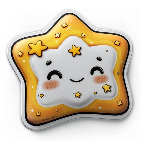 Cute Kawaii Stickers Cozy Pillow with Dreamy Eyes and Tiny Stars on White Background (88)