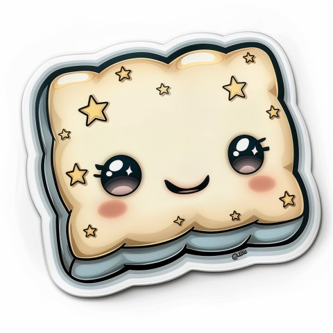 Cute Kawaii Stickers Cozy Pillow with Dreamy Eyes and Tiny Stars on White Background (95)