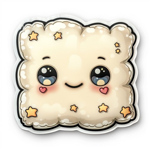 Cute Kawaii Stickers Cozy Pillow with Dreamy Eyes and Tiny Stars on White Background (86)