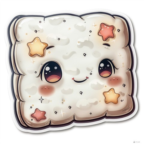 Cute Kawaii Stickers Cozy Pillow with Dreamy Eyes and Tiny Stars on White Background (89)