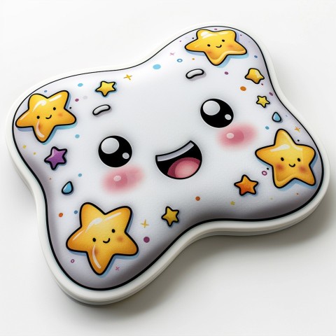 Cute Kawaii Stickers Cozy Pillow with Dreamy Eyes and Tiny Stars on White Background (91)