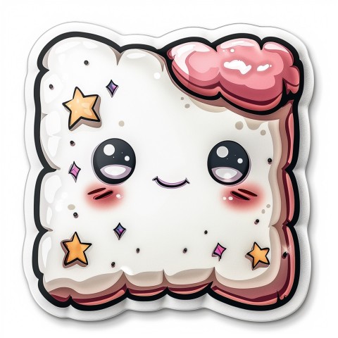 Cute Kawaii Stickers Cozy Pillow with Dreamy Eyes and Tiny Stars on White Background (99)