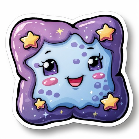 Cute Kawaii Stickers Cozy Pillow with Dreamy Eyes and Tiny Stars on White Background (97)