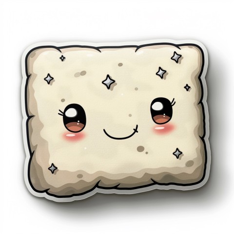 Cute Kawaii Stickers Cozy Pillow with Dreamy Eyes and Tiny Stars on White Background (87)