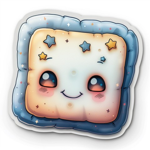 Cute Kawaii Stickers Cozy Pillow with Dreamy Eyes and Tiny Stars on White Background (96)