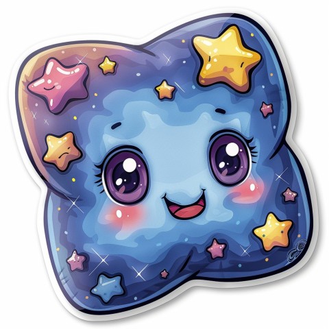 Cute Kawaii Stickers Cozy Pillow with Dreamy Eyes and Tiny Stars on White Background (98)