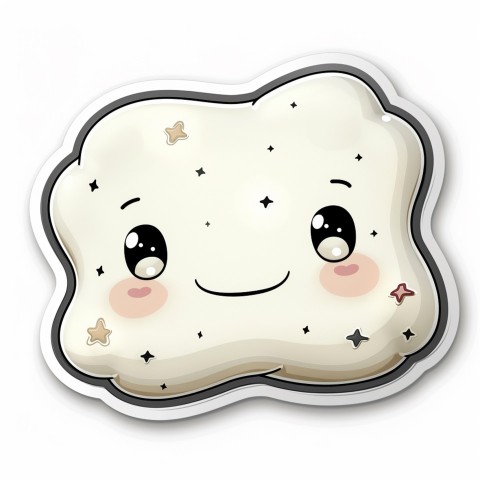 Cute Kawaii Stickers Cozy Pillow with Dreamy Eyes and Tiny Stars on White Background (113)