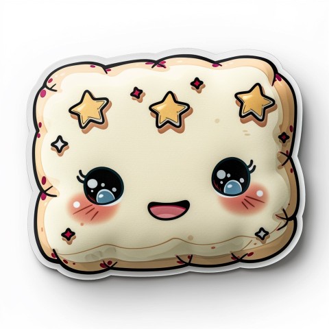 Cute Kawaii Stickers Cozy Pillow with Dreamy Eyes and Tiny Stars on White Background (115)