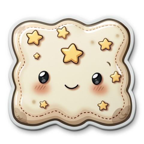 Cute Kawaii Stickers Cozy Pillow with Dreamy Eyes and Tiny Stars on White Background (109)