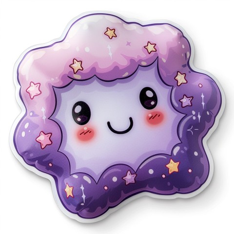 Cute Kawaii Stickers Cozy Pillow with Dreamy Eyes and Tiny Stars on White Background (118)