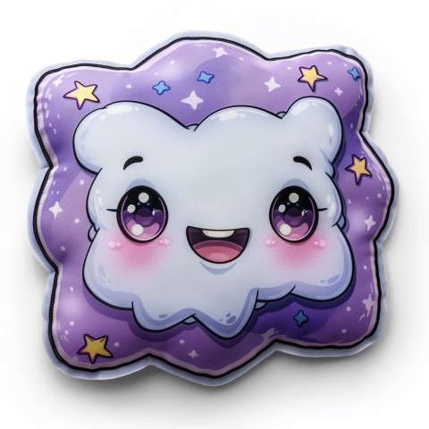 Cute Kawaii Stickers Cozy Pillow with Dreamy Eyes and Tiny Stars on White Background (105)