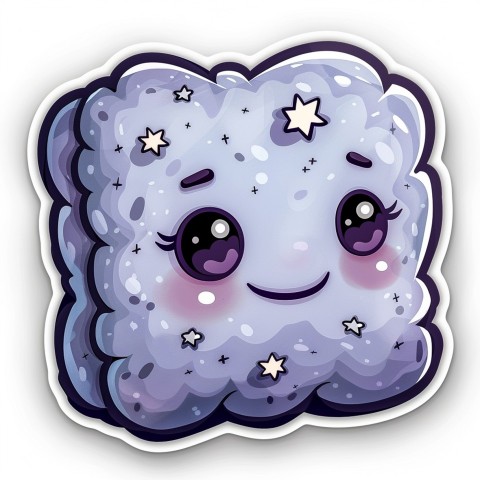 Cute Kawaii Stickers Cozy Pillow with Dreamy Eyes and Tiny Stars on White Background (120)