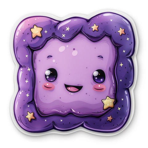 Cute Kawaii Stickers Cozy Pillow with Dreamy Eyes and Tiny Stars on White Background (112)