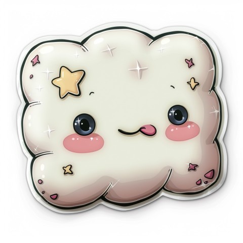 Cute Kawaii Stickers Cozy Pillow with Dreamy Eyes and Tiny Stars on White Background (127)