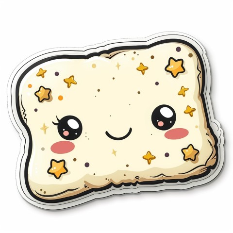 Cute Kawaii Stickers Cozy Pillow with Dreamy Eyes and Tiny Stars on White Background (124)