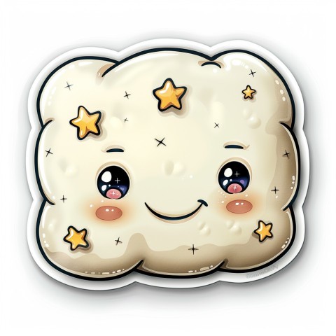 Cute Kawaii Stickers Cozy Pillow with Dreamy Eyes and Tiny Stars on White Background (132)