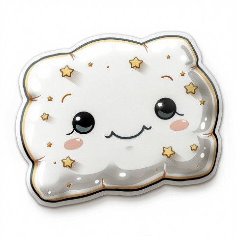 Cute Kawaii Stickers Cozy Pillow with Dreamy Eyes and Tiny Stars on White Background (139)