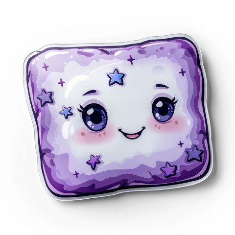 Cute Kawaii Stickers Cozy Pillow with Dreamy Eyes and Tiny Stars on White Background (126)