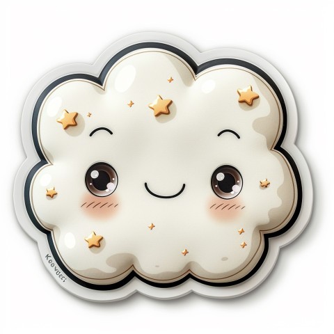 Cute Kawaii Stickers Cozy Pillow with Dreamy Eyes and Tiny Stars on White Background (123)