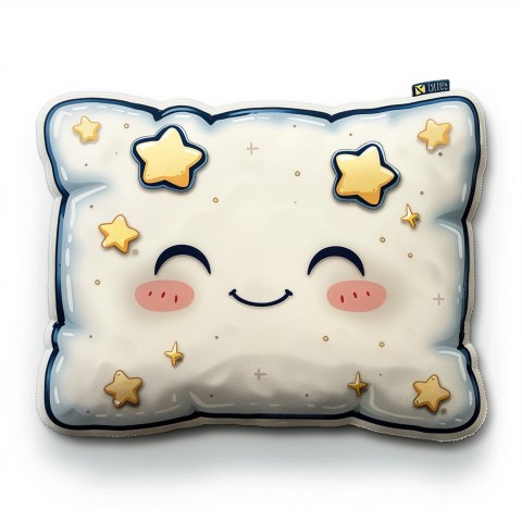 Cute Kawaii Stickers Cozy Pillow with Dreamy Eyes and Tiny Stars on White Background (122)