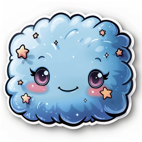 Cute Kawaii Stickers Cozy Pillow with Dreamy Eyes and Tiny Stars on White Background (121)