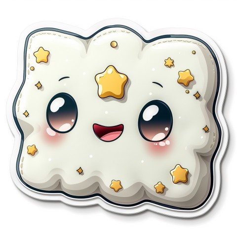 Cute Kawaii Stickers Cozy Pillow with Dreamy Eyes and Tiny Stars on White Background (140)