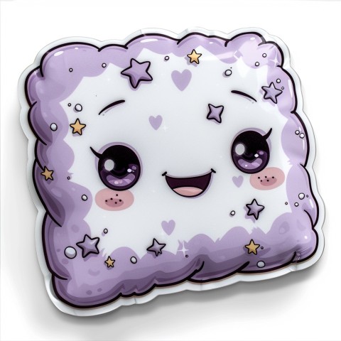 Cute Kawaii Stickers Cozy Pillow with Dreamy Eyes and Tiny Stars on White Background (138)