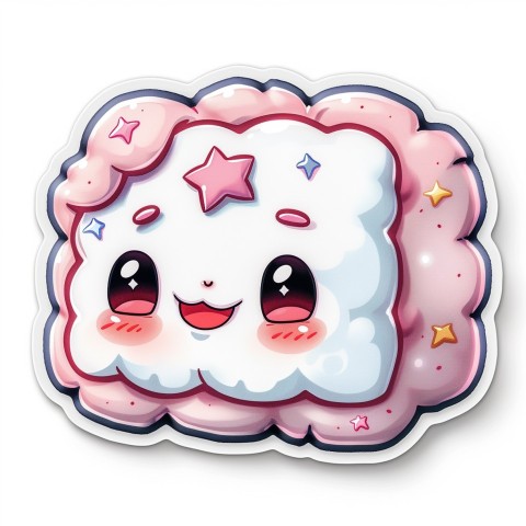 Cute Kawaii Stickers Cozy Pillow with Dreamy Eyes and Tiny Stars on White Background (136)