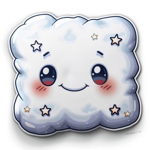 Cute Kawaii Stickers Cozy Pillow with Dreamy Eyes and Tiny Stars on White Background (131)