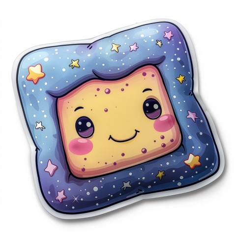 Cute Kawaii Stickers Cozy Pillow with Dreamy Eyes and Tiny Stars on White Background (135)