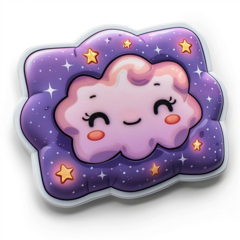 Cute Kawaii Stickers Cozy Pillow with Dreamy Eyes and Tiny Stars on White Background (128)