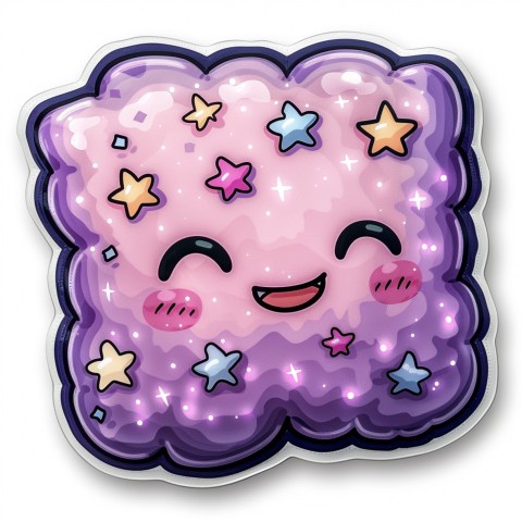 Cute Kawaii Stickers Cozy Pillow with Dreamy Eyes and Tiny Stars on White Background (133)