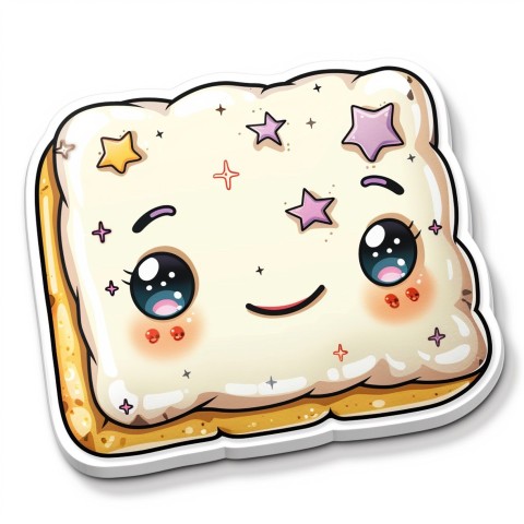 Cute Kawaii Stickers Cozy Pillow with Dreamy Eyes and Tiny Stars on White Background (156)