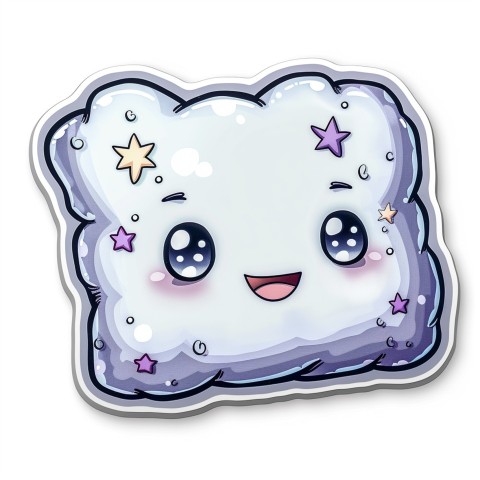 Cute Kawaii Stickers Cozy Pillow with Dreamy Eyes and Tiny Stars on White Background (149)