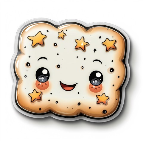 Cute Kawaii Stickers Cozy Pillow with Dreamy Eyes and Tiny Stars on White Background (155)