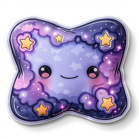 Cute Kawaii Stickers Cozy Pillow with Dreamy Eyes and Tiny Stars on White Background (160)