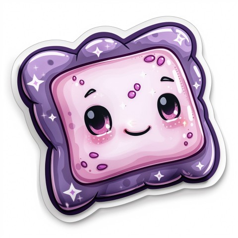 Cute Kawaii Stickers Cozy Pillow with Dreamy Eyes and Tiny Stars on White Background (159)