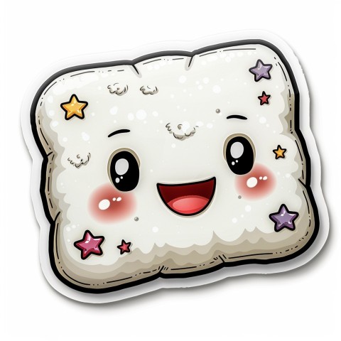 Cute Kawaii Stickers Cozy Pillow with Dreamy Eyes and Tiny Stars on White Background (150)