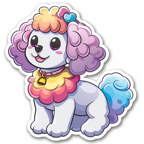 Cute Kawaii Stickers Euphoria Poodle in Japanese Cartoon Style on White Background (56)