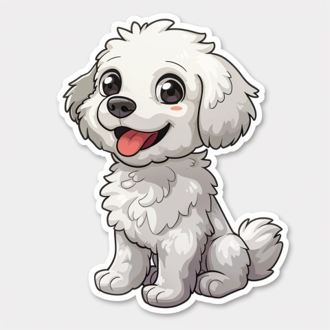 Cute Kawaii Stickers Euphoria Poodle in Japanese Cartoon Style on White Background (80)