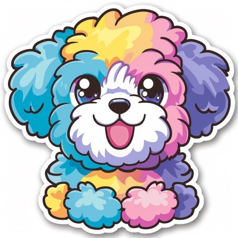 Cute Kawaii Stickers Euphoria Poodle in Japanese Cartoon Style on White Background (65)