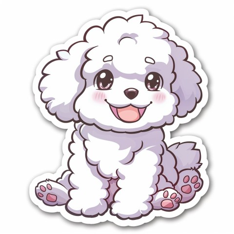 Cute Kawaii Stickers Euphoria Poodle in Japanese Cartoon Style on White Background (99)