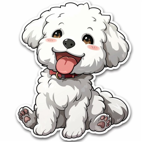 Cute Kawaii Stickers Euphoria Poodle in Japanese Cartoon Style on White Background (90)